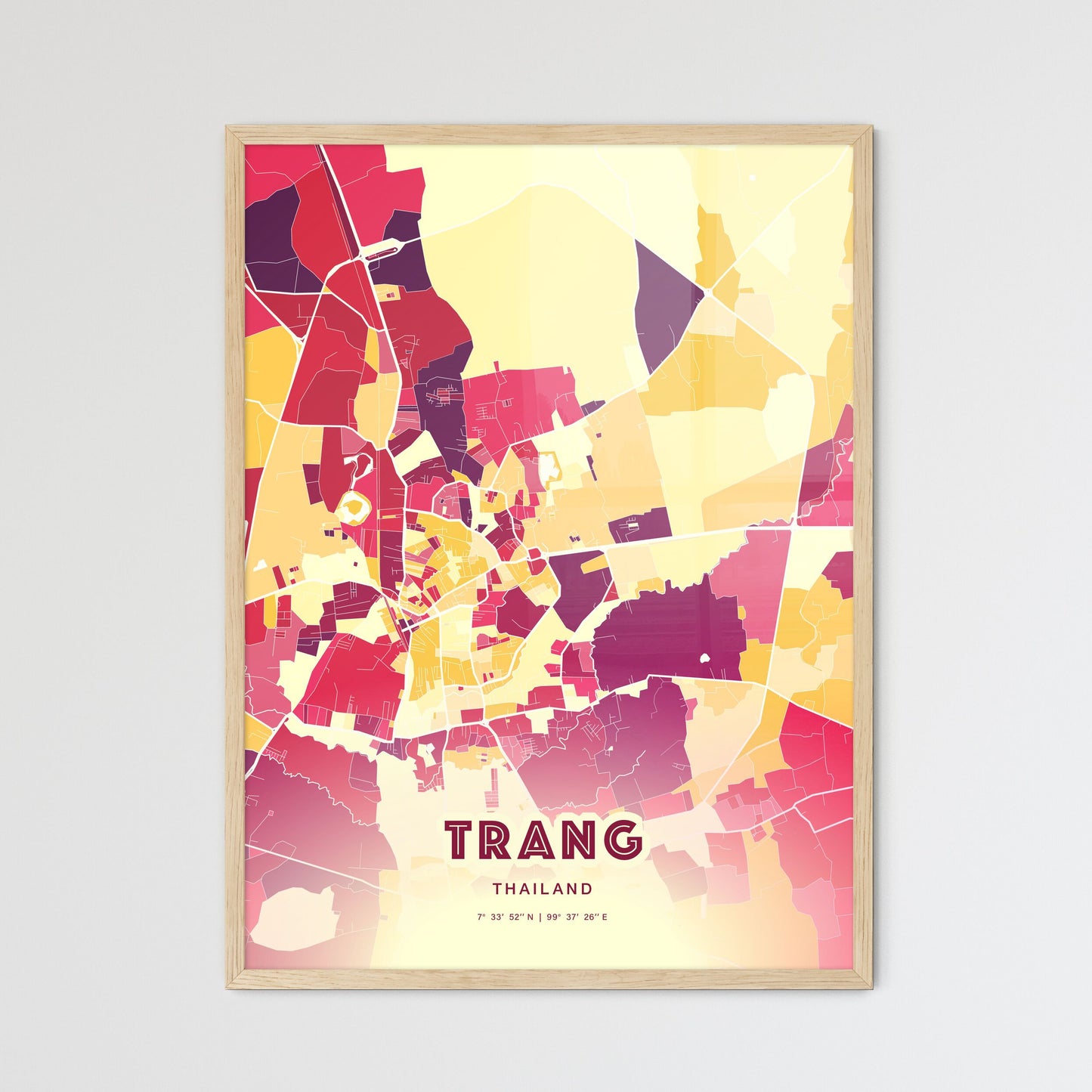 Colorful TRANG THAILAND Fine Art Map Hot Red