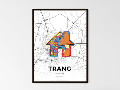 TRANG THAILAND minimal art map with a colorful icon. Style 3