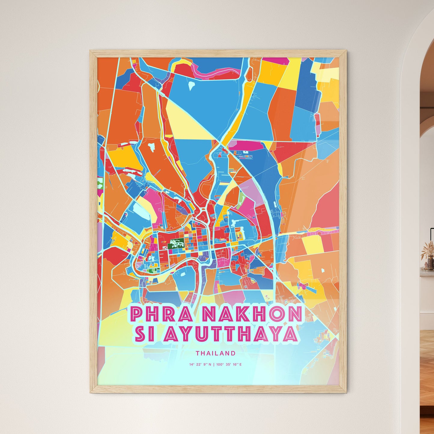 Colorful PHRA NAKHON SI AYUTTHAYA THAILAND Fine Art Map Crazy Colors