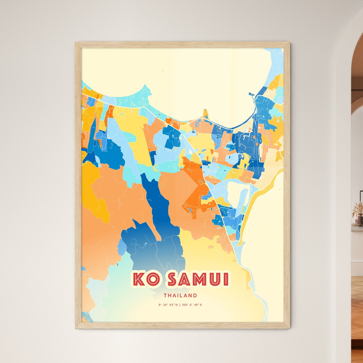 Colorful KO SAMUI THAILAND Fine Art Map Blue Orange