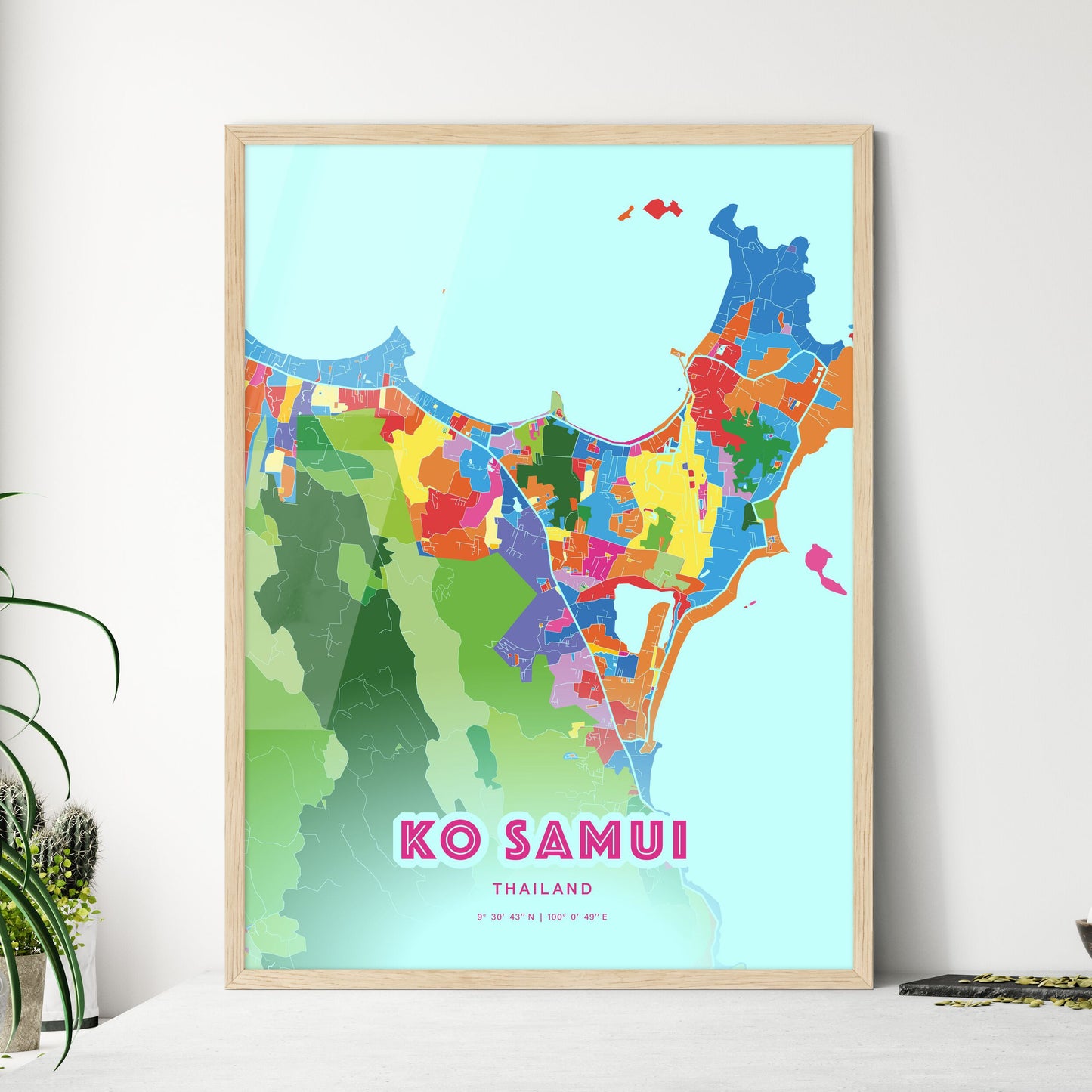 Colorful KO SAMUI THAILAND Fine Art Map Crazy Colors