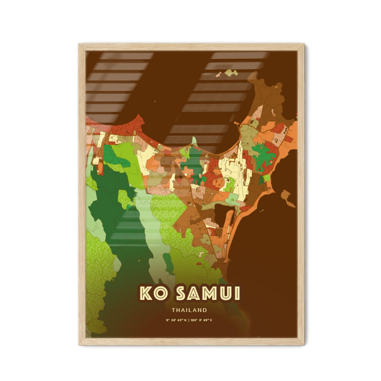 Colorful KO SAMUI THAILAND Fine Art Map Farmhouse