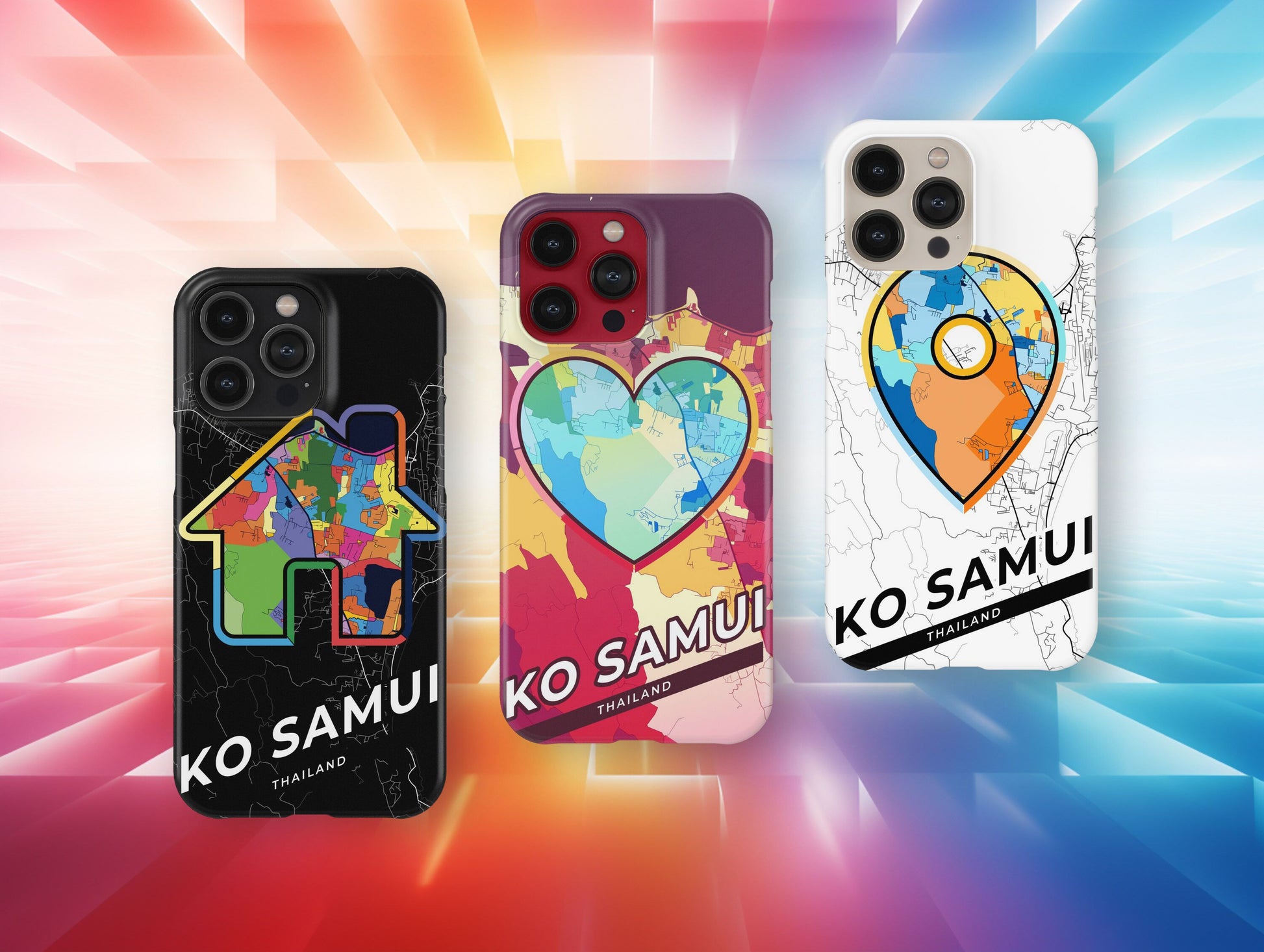 Ko Samui Thailand slim phone case with colorful icon. Birthday, wedding or housewarming gift. Couple match cases.