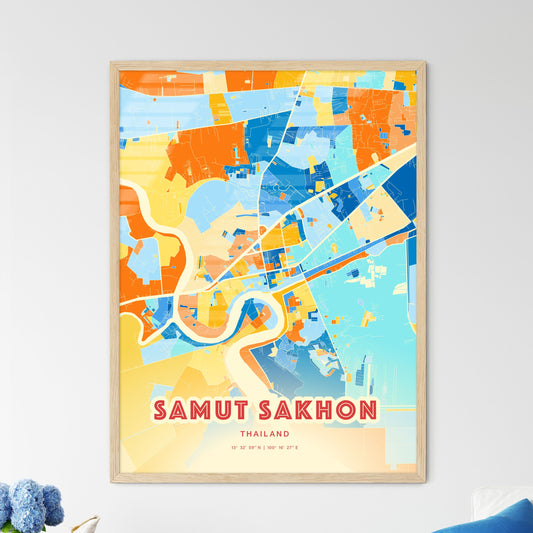 Colorful SAMUT SAKHON THAILAND Fine Art Map Blue Orange