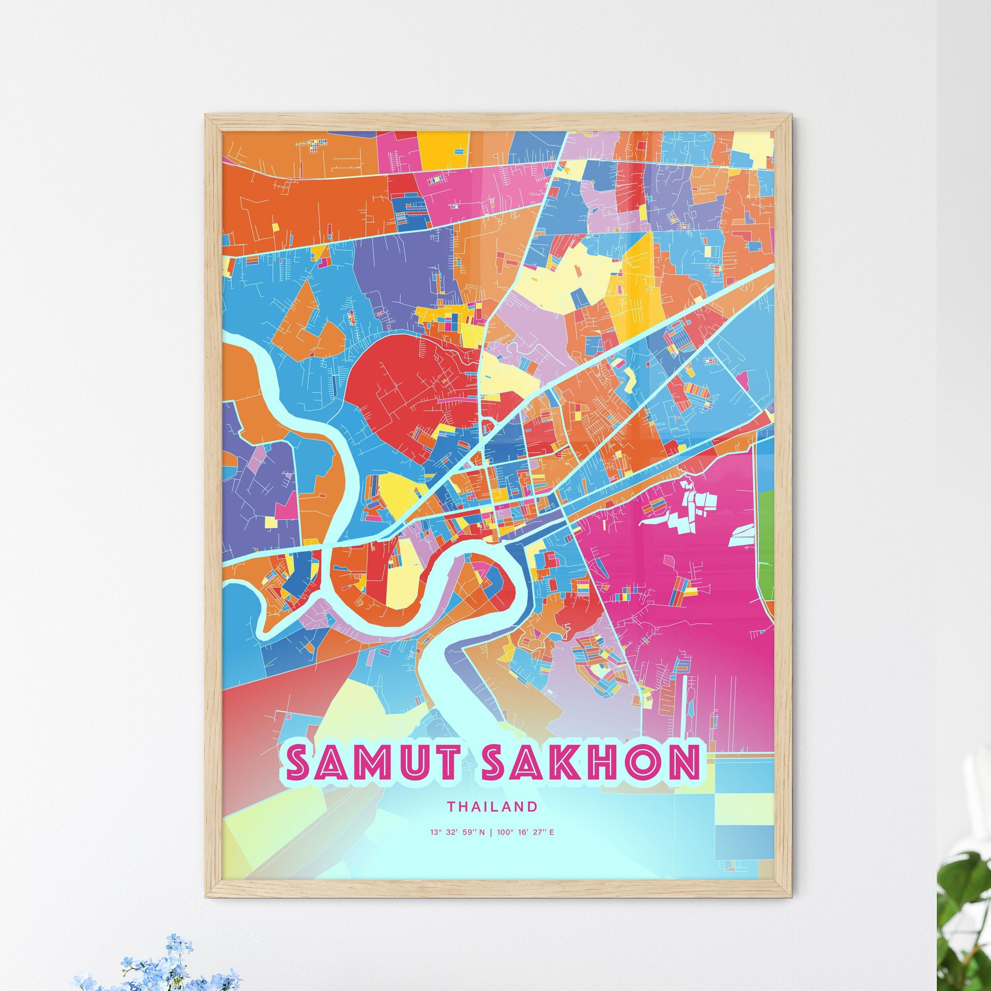 Colorful SAMUT SAKHON THAILAND Fine Art Map Crazy Colors