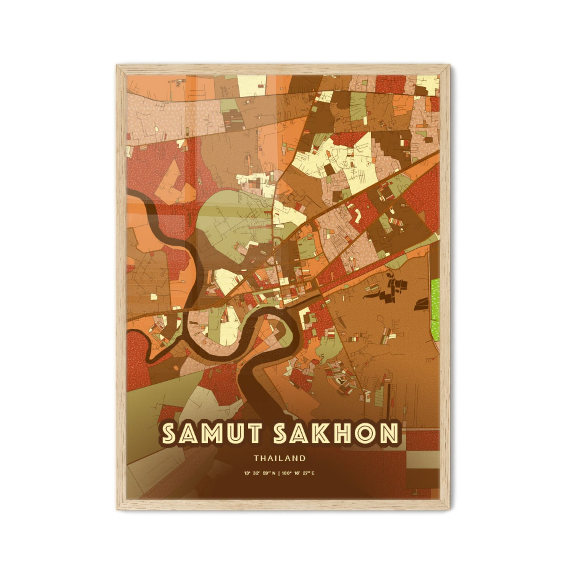 Colorful SAMUT SAKHON THAILAND Fine Art Map Farmhouse