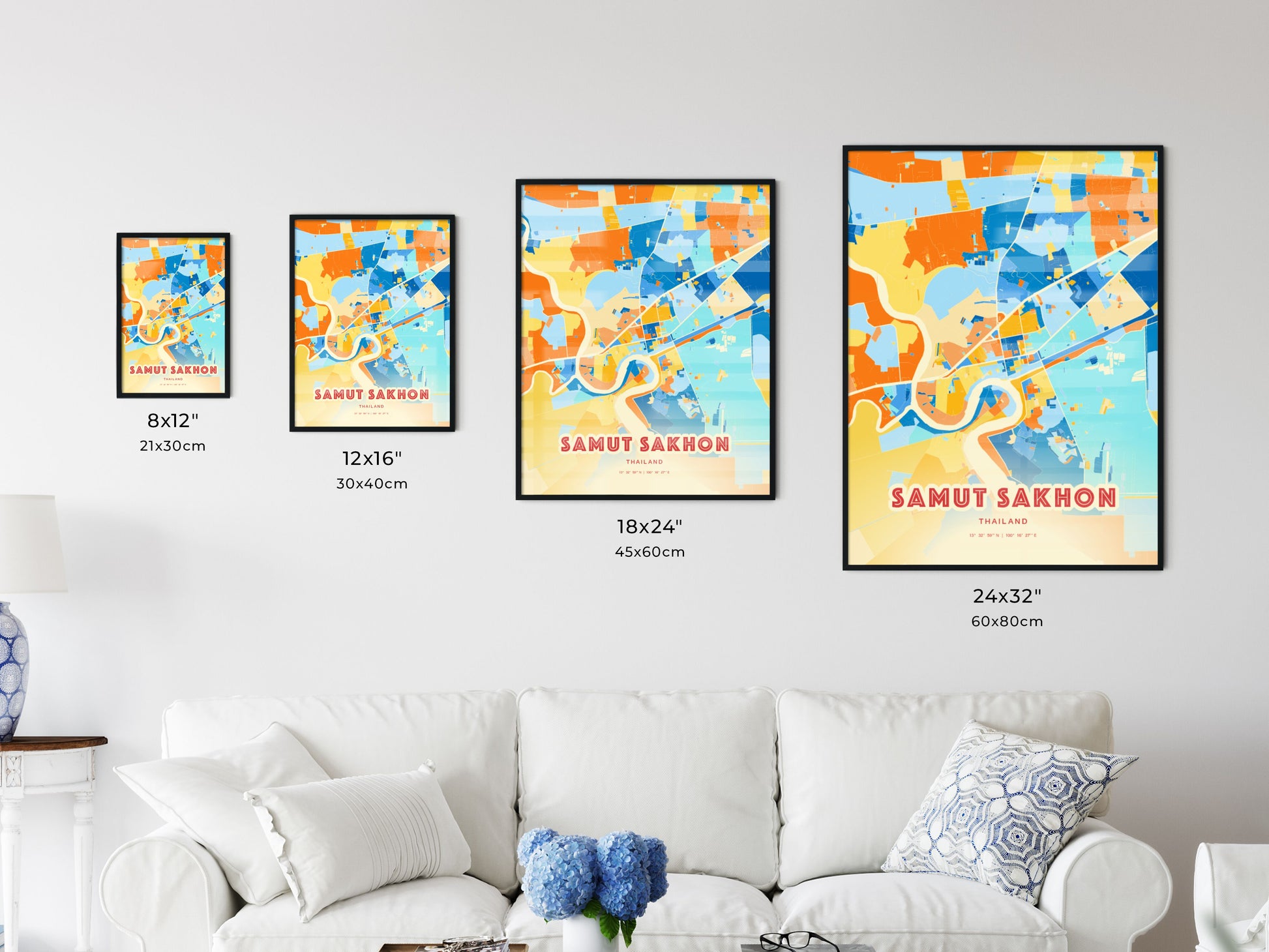 Colorful SAMUT SAKHON THAILAND Fine Art Map Blue Orange