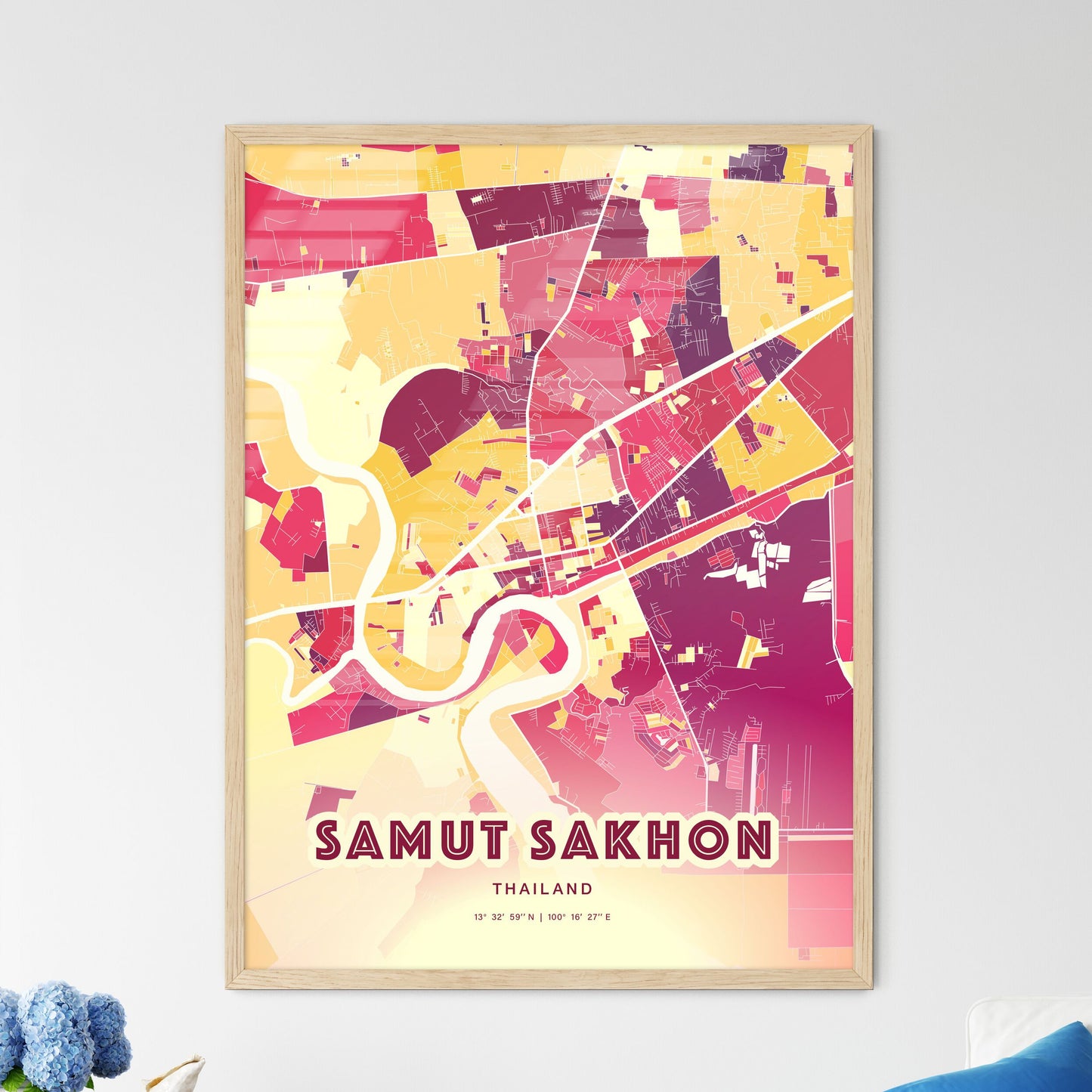 Colorful SAMUT SAKHON THAILAND Fine Art Map Hot Red