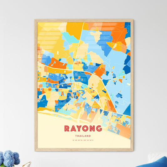 Colorful RAYONG THAILAND Fine Art Map Blue Orange