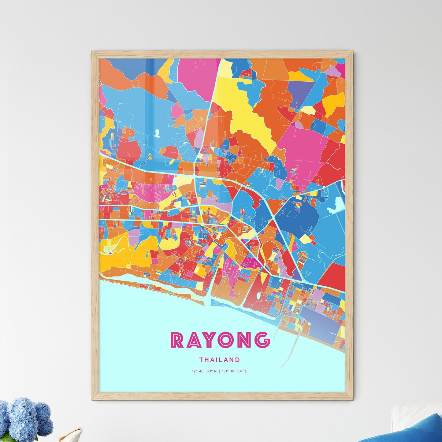 Colorful RAYONG THAILAND Fine Art Map Crazy Colors