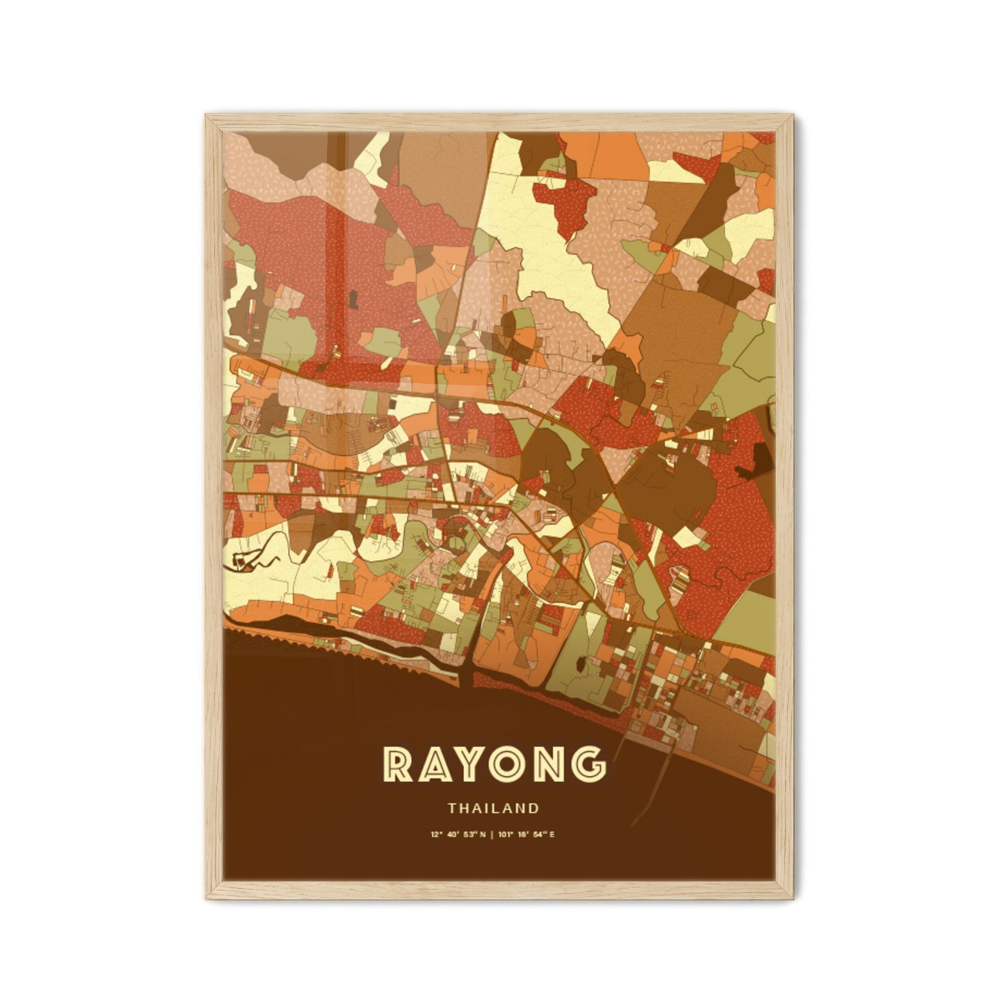 Colorful RAYONG THAILAND Fine Art Map Farmhouse