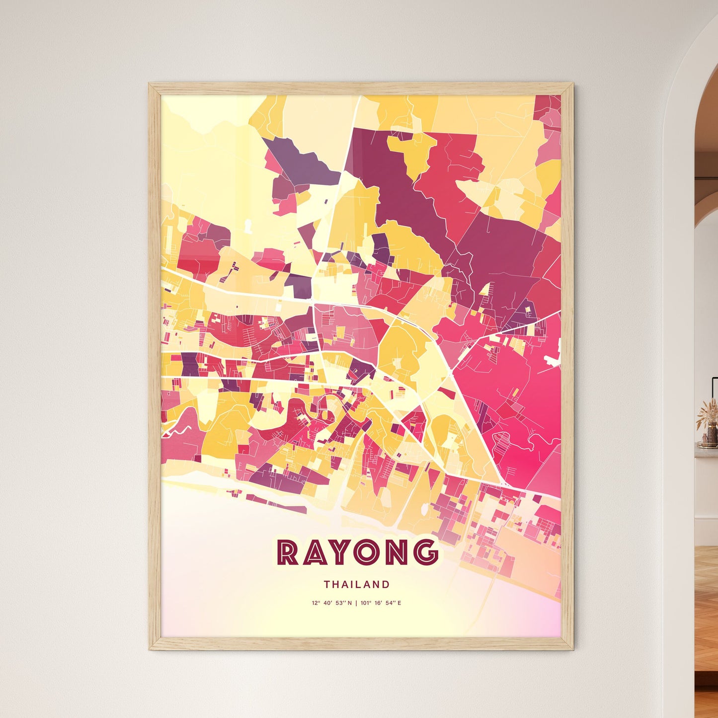 Colorful RAYONG THAILAND Fine Art Map Hot Red