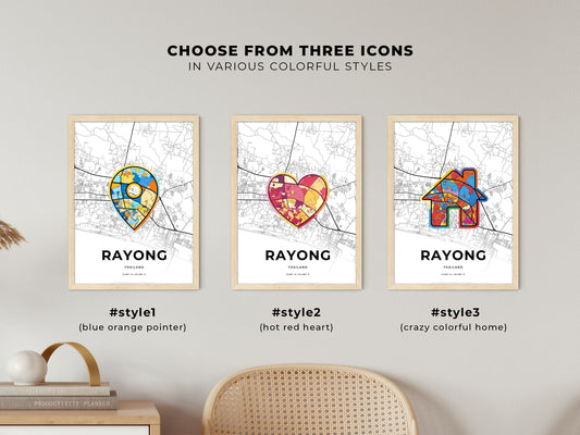 Rayong Thailand maps with colorful icons