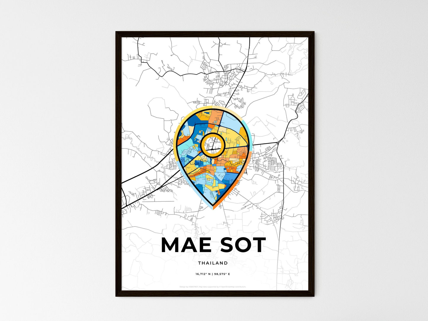 Mae Sot Thailand wedding art map with pointer icon