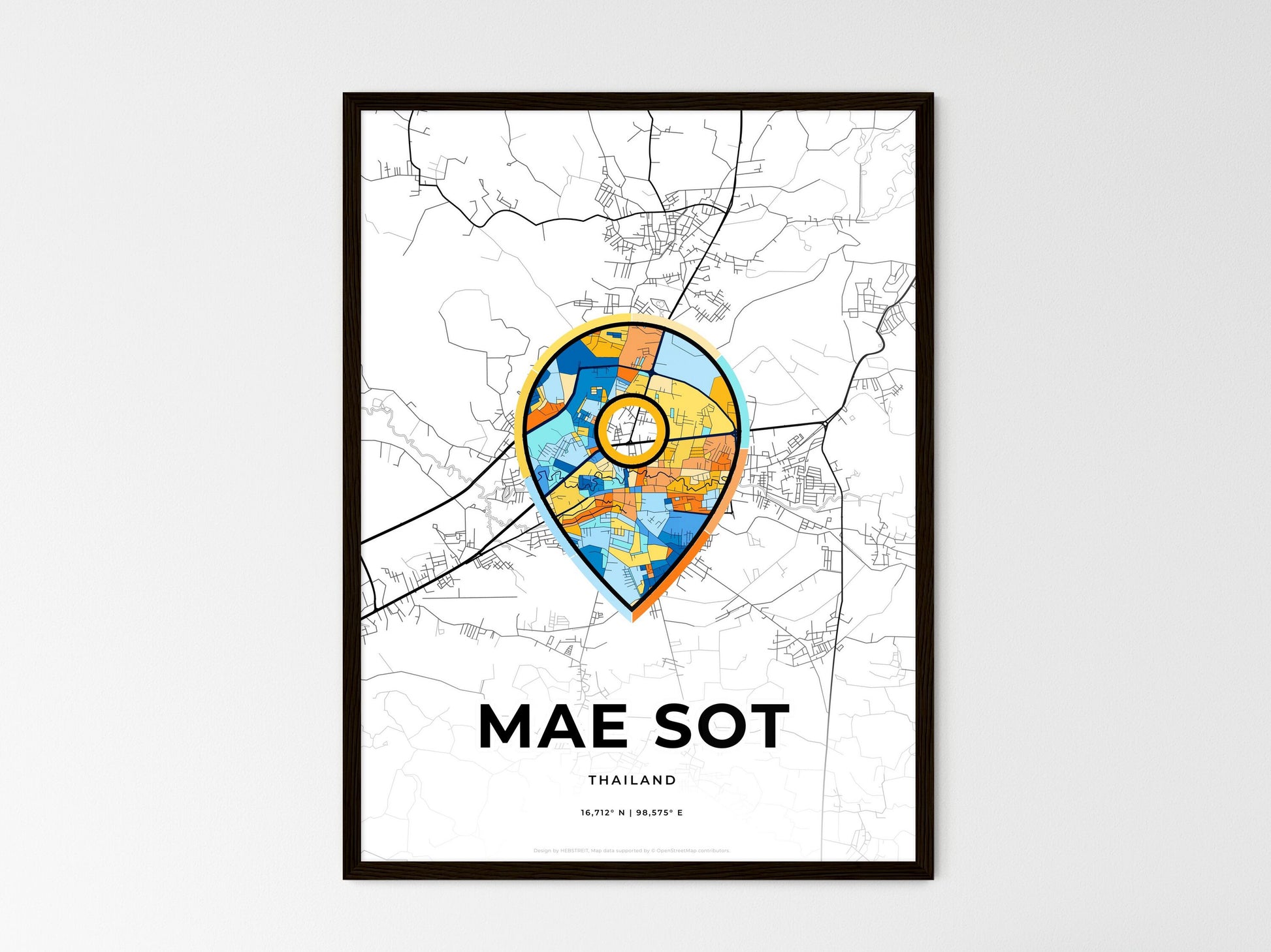 Mae Sot Thailand wedding art map with pointer icon