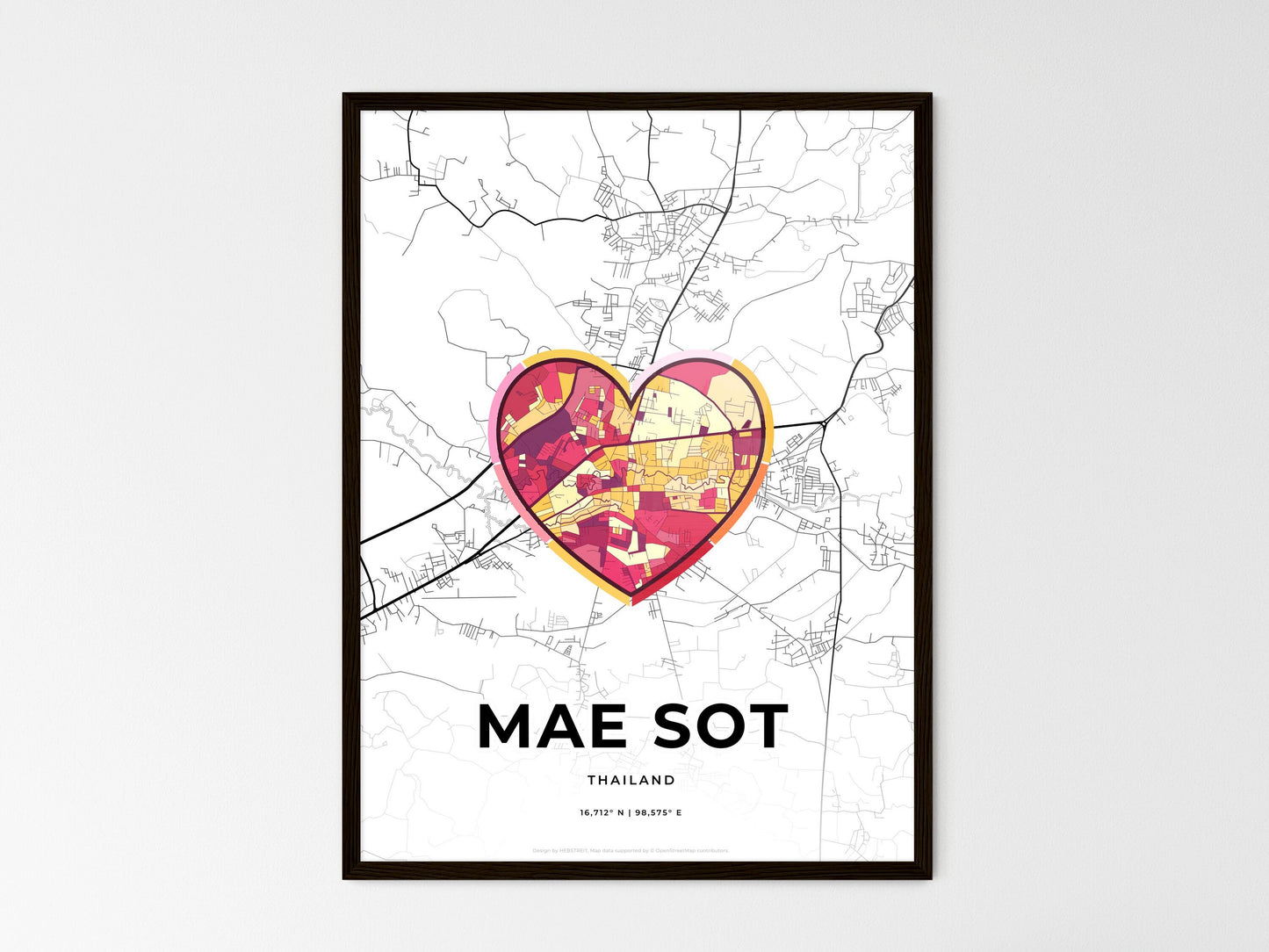Mae Sot Thailand wedding art map with heart icon
