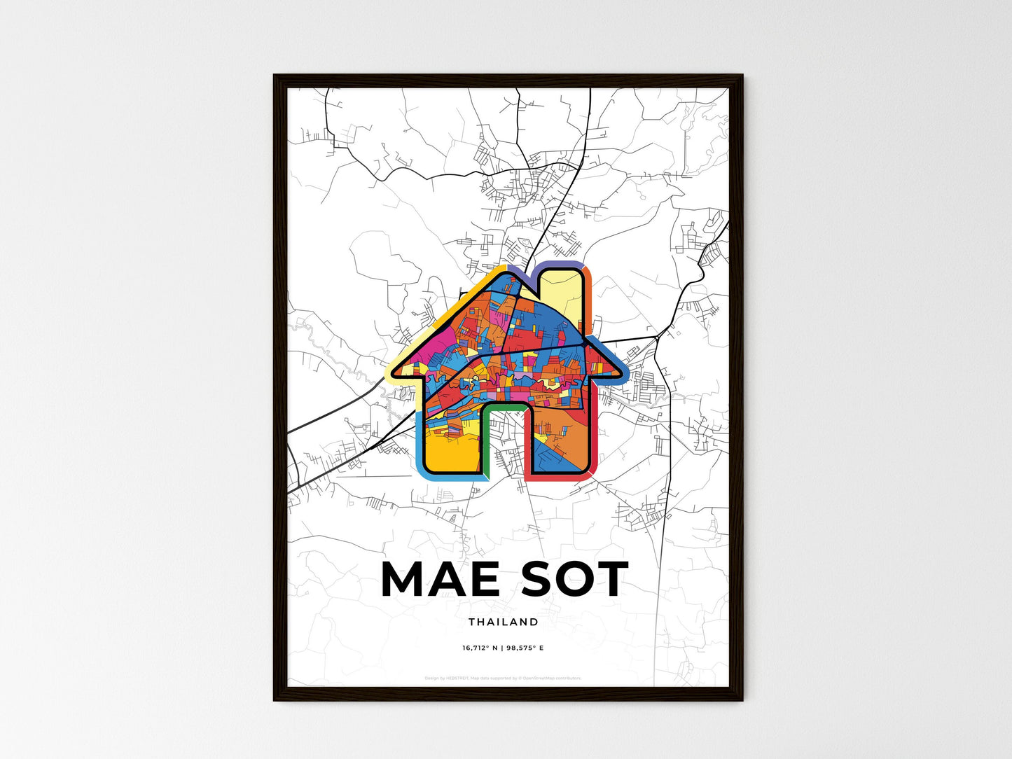Mae Sot Thailand wedding art map with home icon