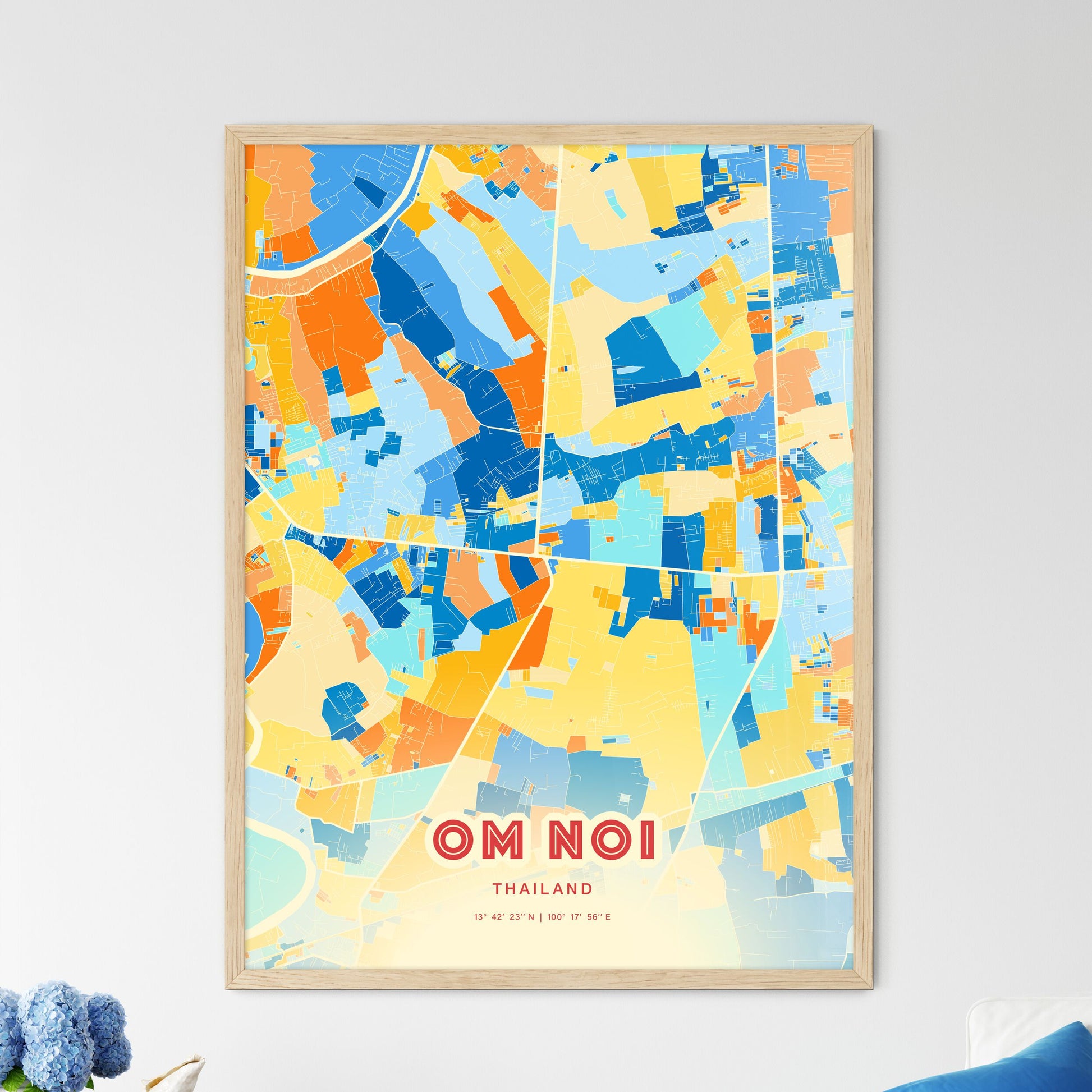 Colorful OM NOI THAILAND Fine Art Map Blue Orange