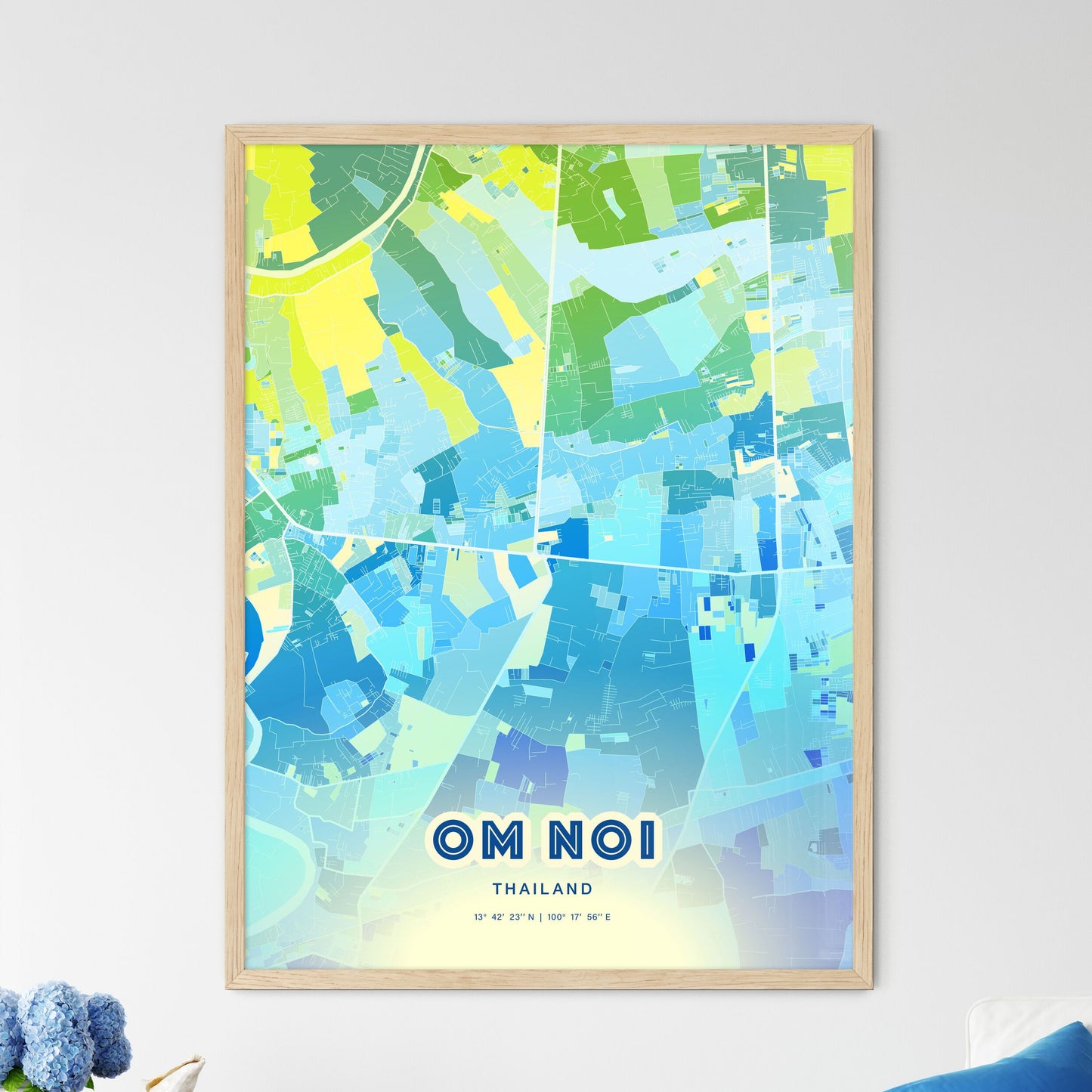 Colorful OM NOI THAILAND Fine Art Map Cool Blue