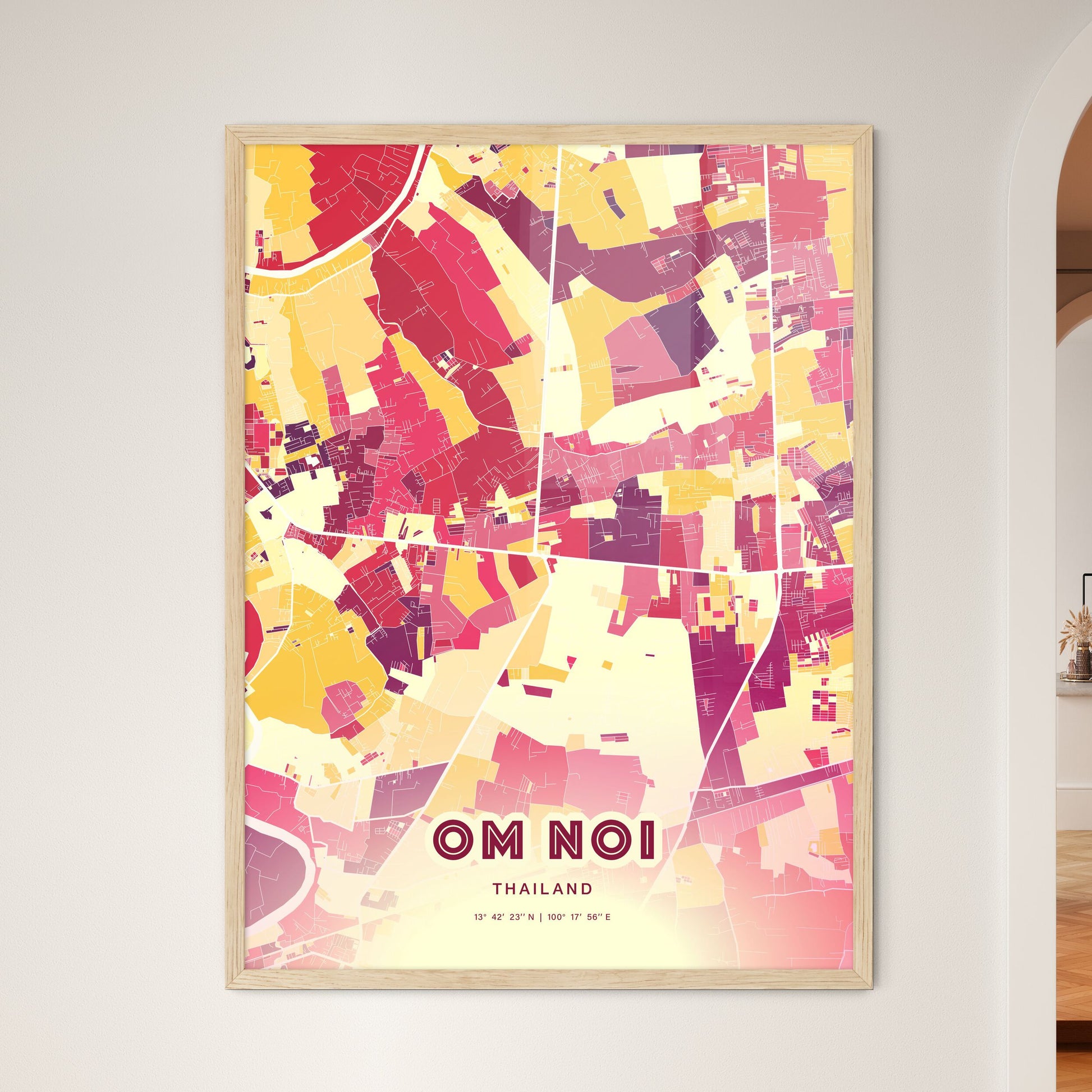 Colorful OM NOI THAILAND Fine Art Map Hot Red