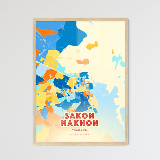 Colorful SAKON NAKHON THAILAND Fine Art Map Blue Orange