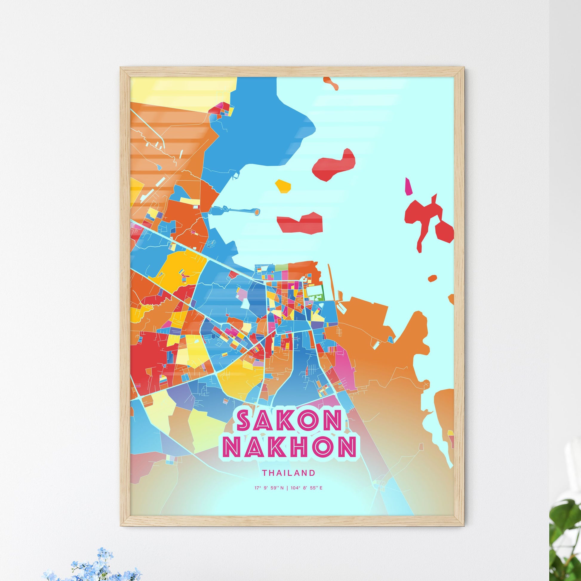 Colorful SAKON NAKHON THAILAND Fine Art Map Crazy Colors