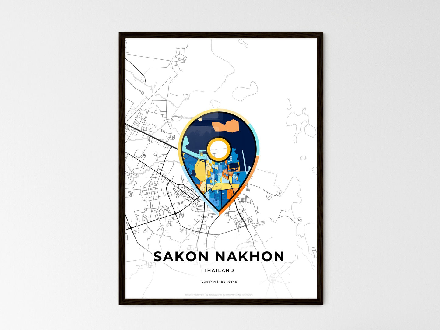 Sakon Nakhon Thailand wedding art map with pointer icon