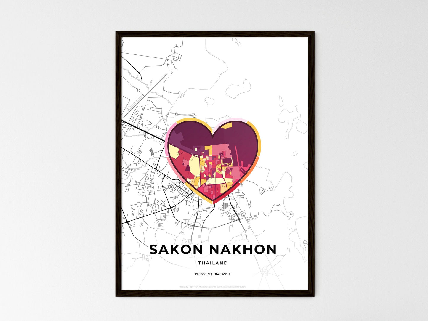 Sakon Nakhon Thailand wedding art map with heart icon