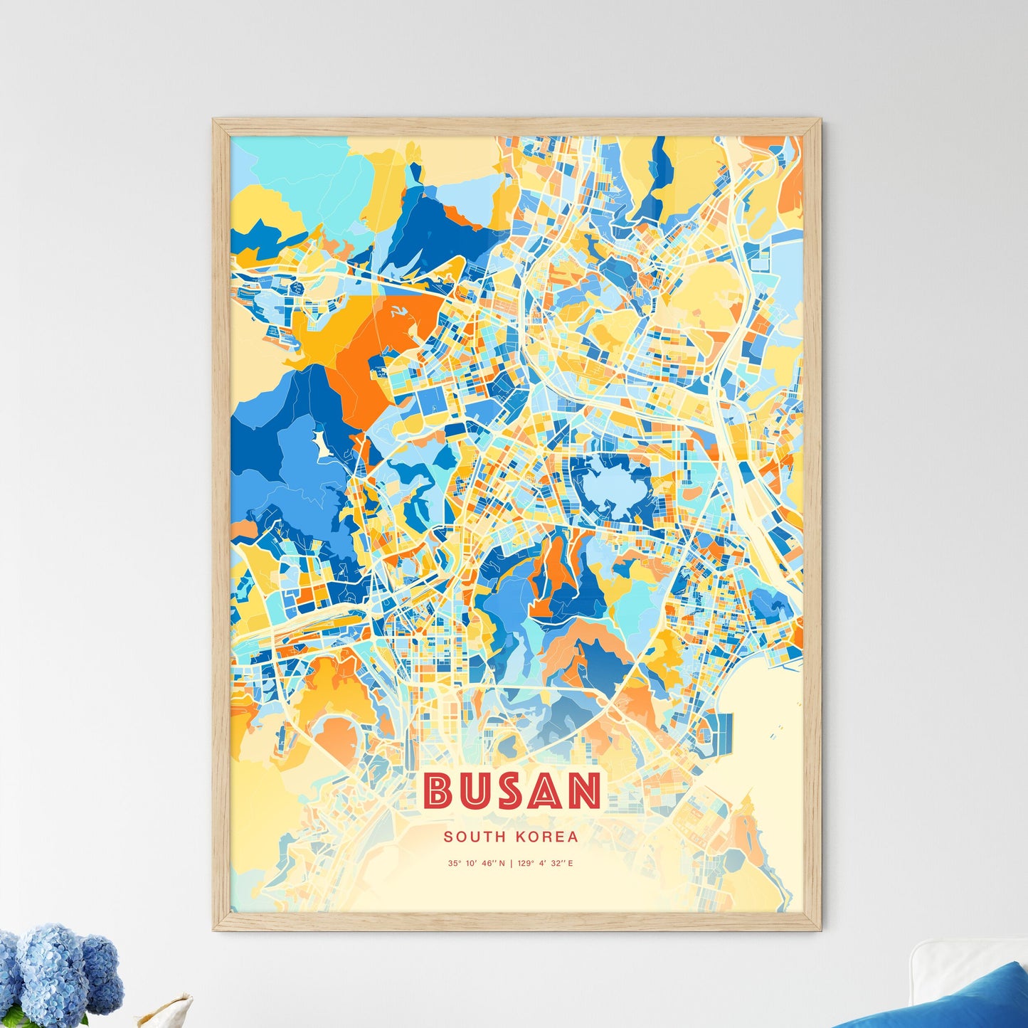 Colorful Busan South Korea Fine Art Map Blue Orange