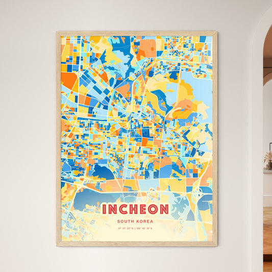 Colorful Incheon South Korea Fine Art Map Blue Orange