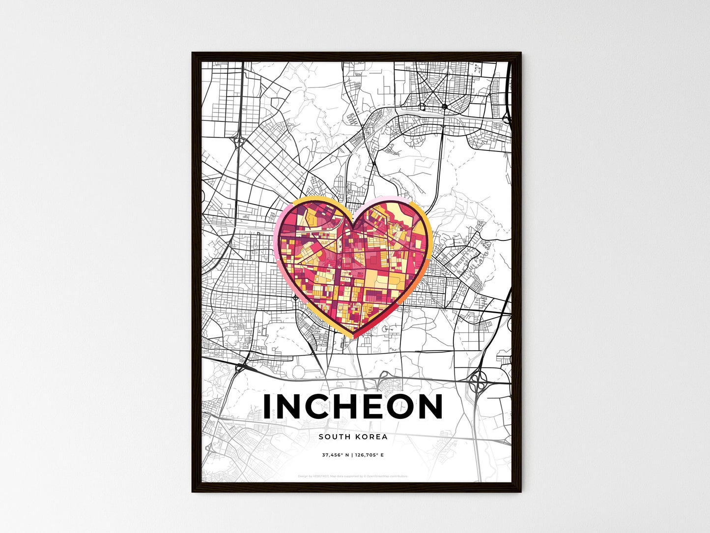 INCHEON SOUTH KOREA minimal art map with a colorful icon. Where it all began, Couple map gift. Style 2