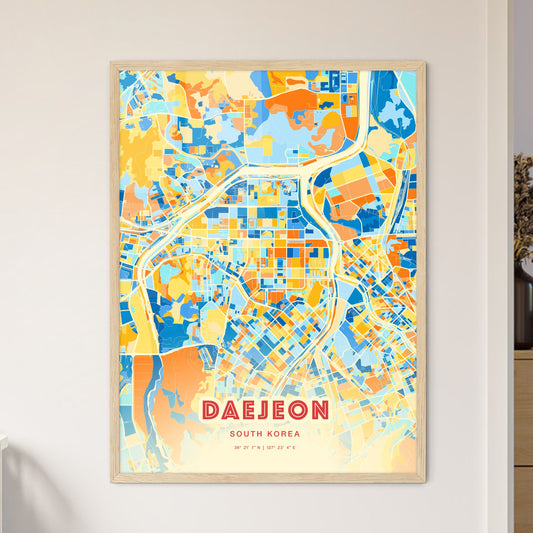 Colorful Daejeon South Korea Fine Art Map Blue Orange