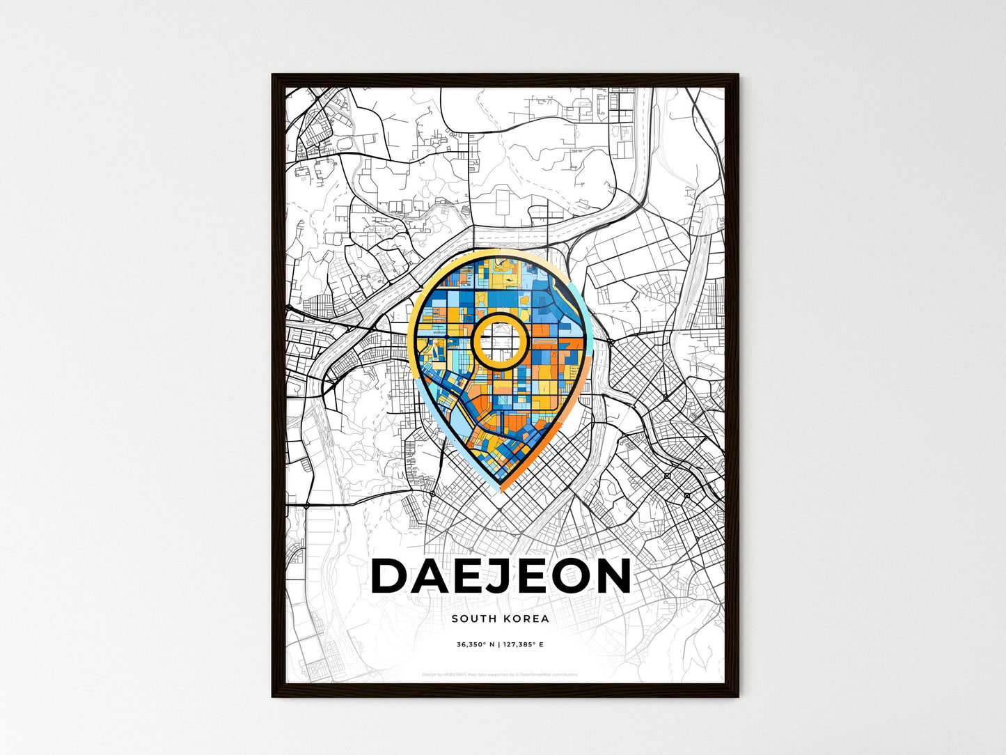Daejeon South Korea wedding art map with pointer icon