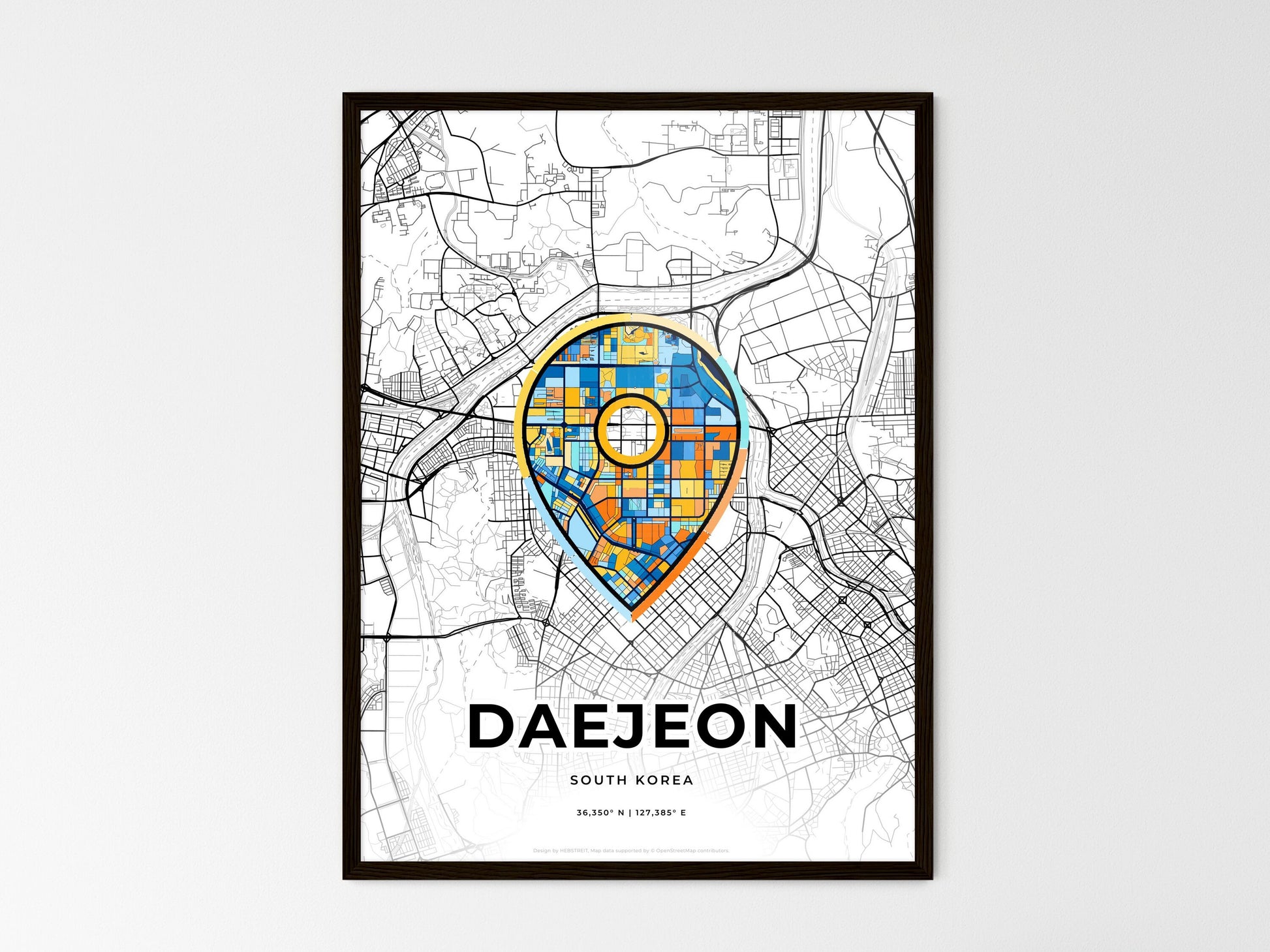 Daejeon South Korea wedding art map with pointer icon