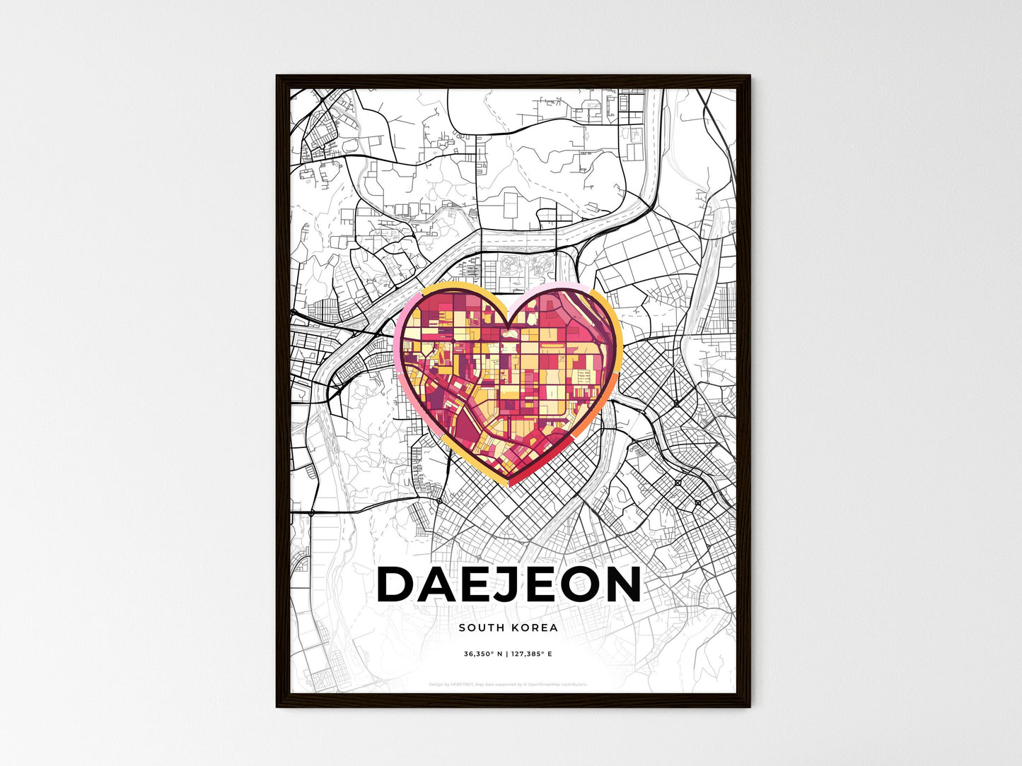 Daejeon South Korea wedding art map with heart icon