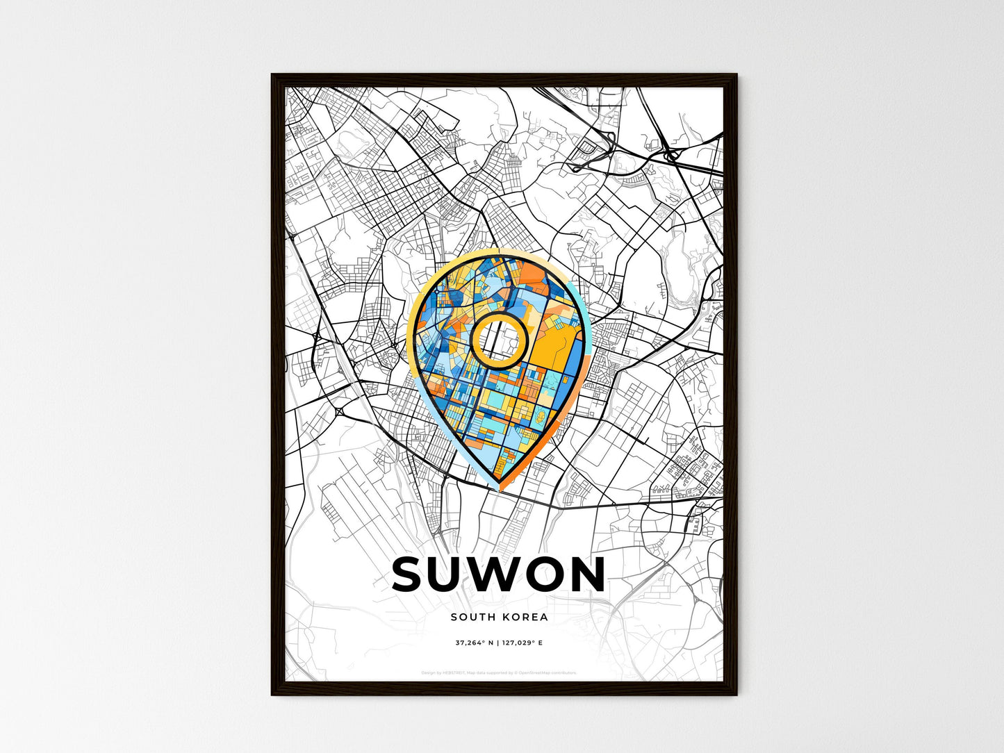 Suwon South Korea wedding art map with pointer icon