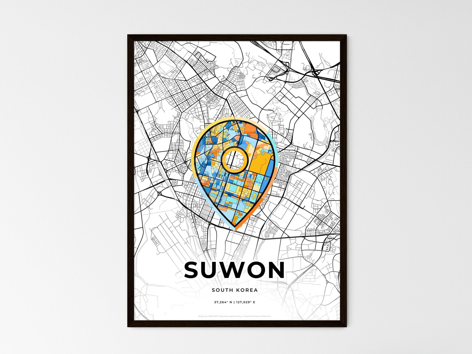 Suwon South Korea wedding art map with pointer icon