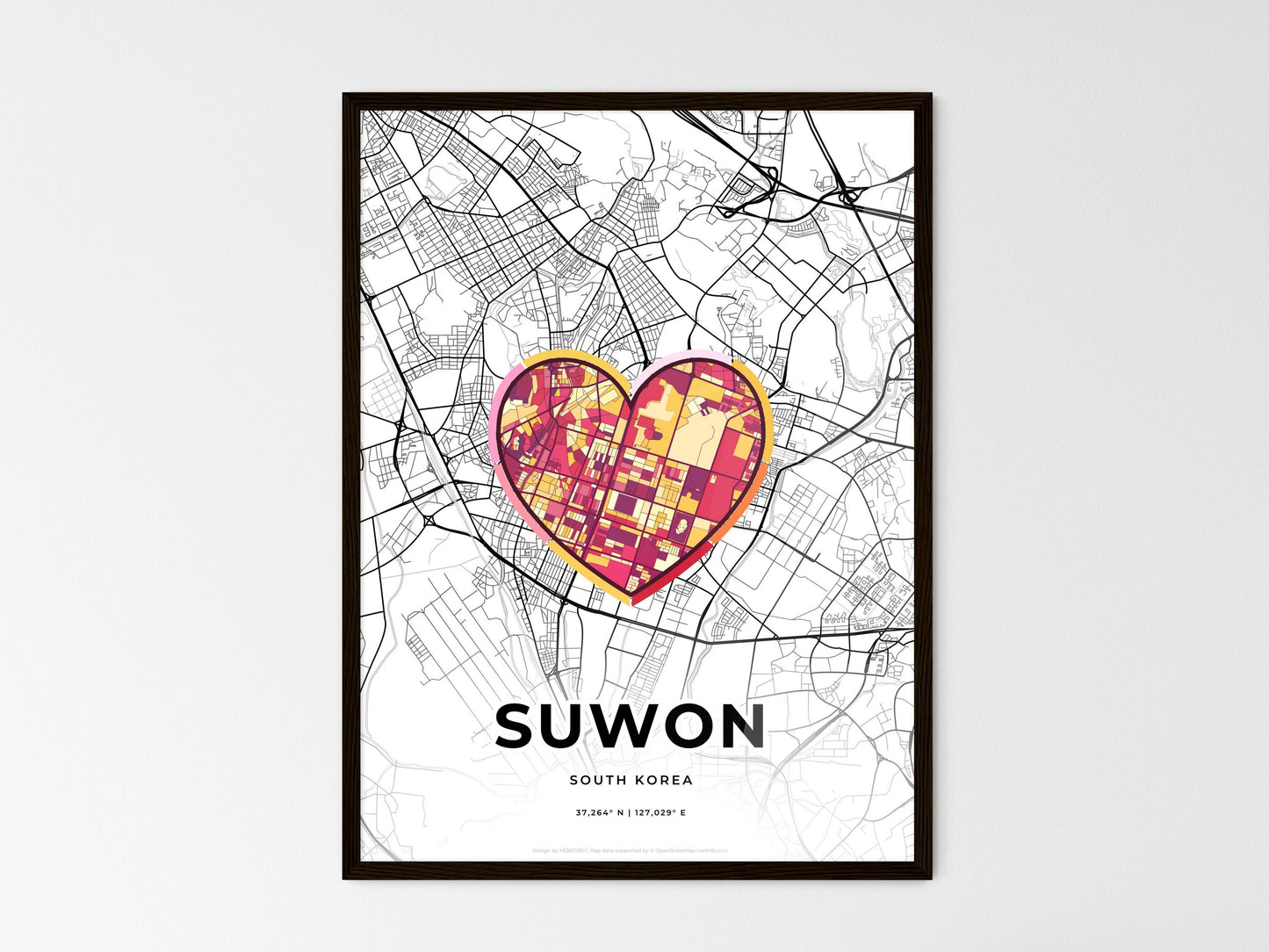 Suwon South Korea wedding art map with heart icon