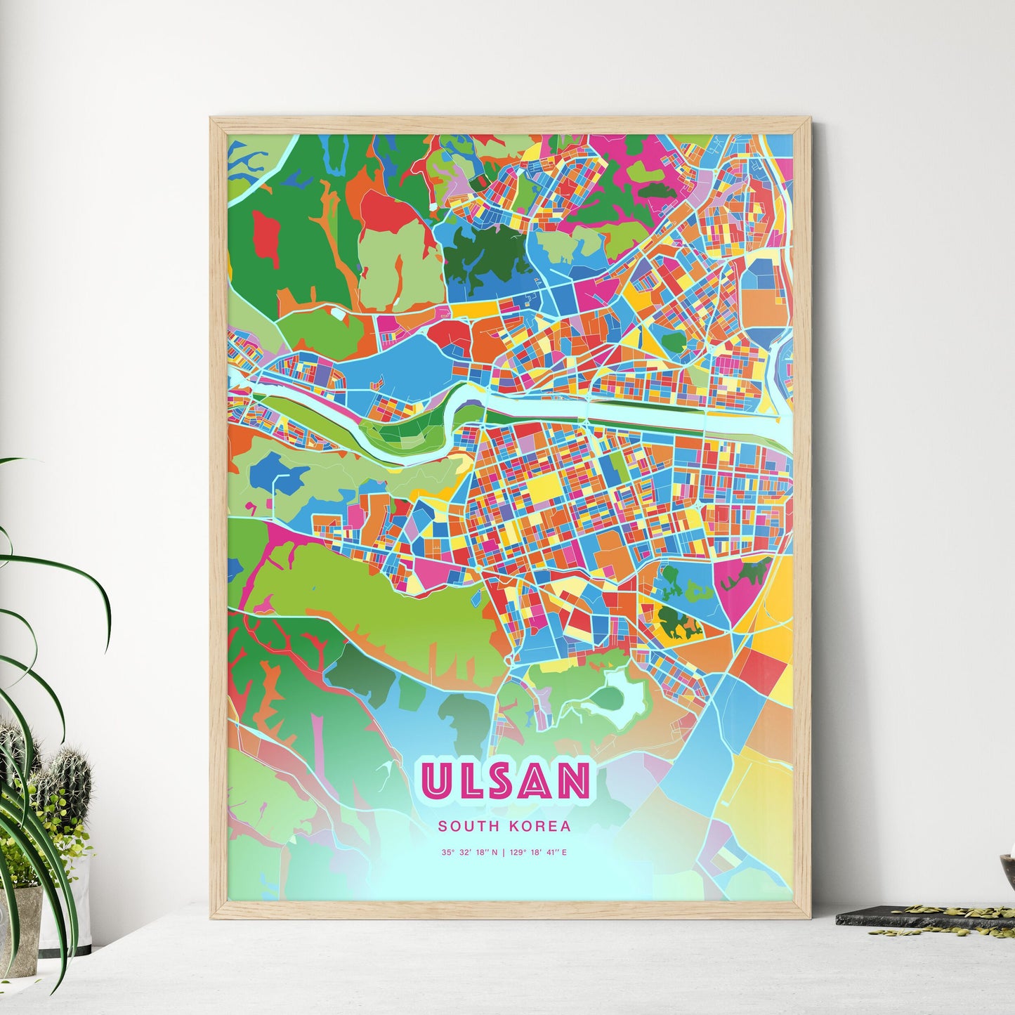 Colorful ULSAN SOUTH KOREA Fine Art Map Crazy Colors