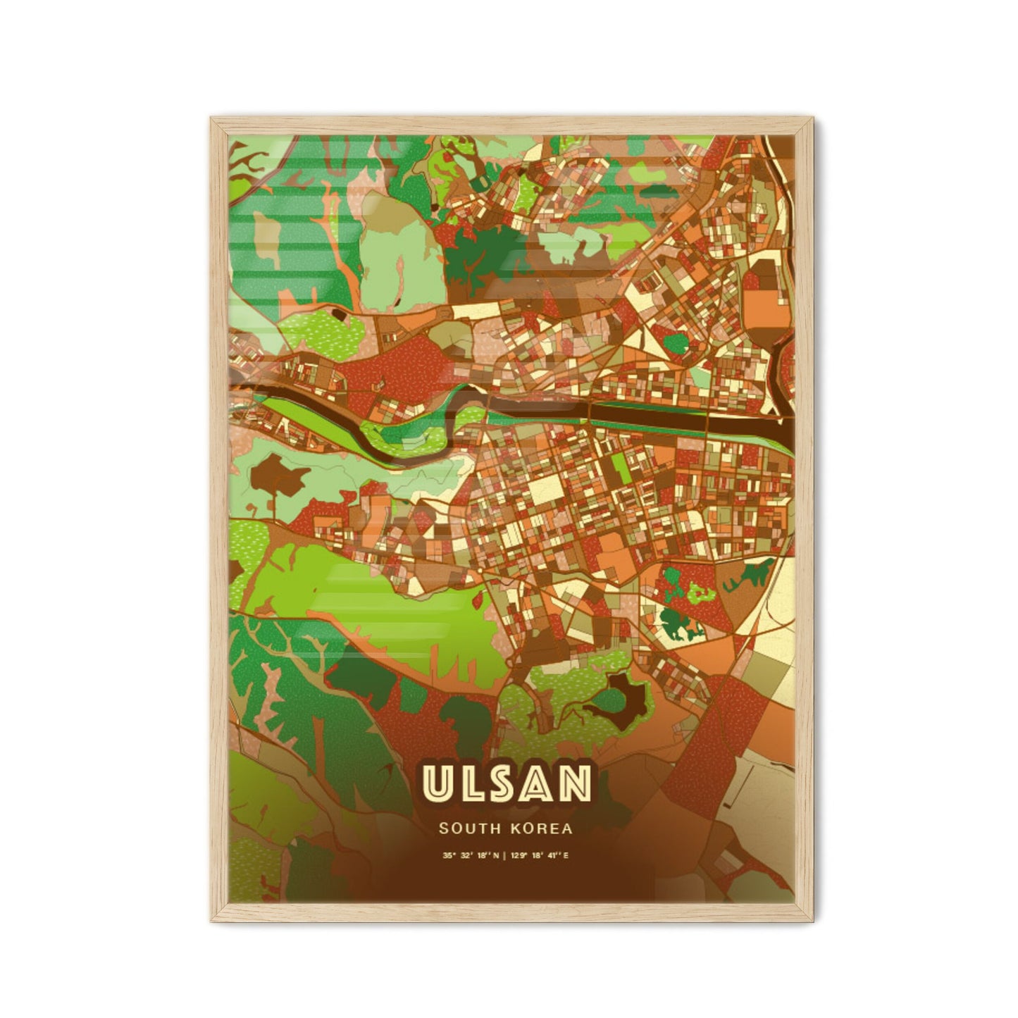 Colorful ULSAN SOUTH KOREA Fine Art Map Farmhouse