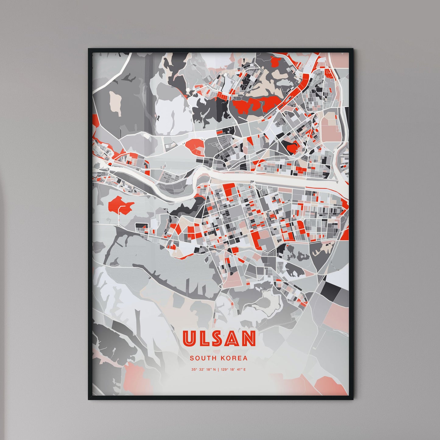 Colorful ULSAN SOUTH KOREA Fine Art Map Modern