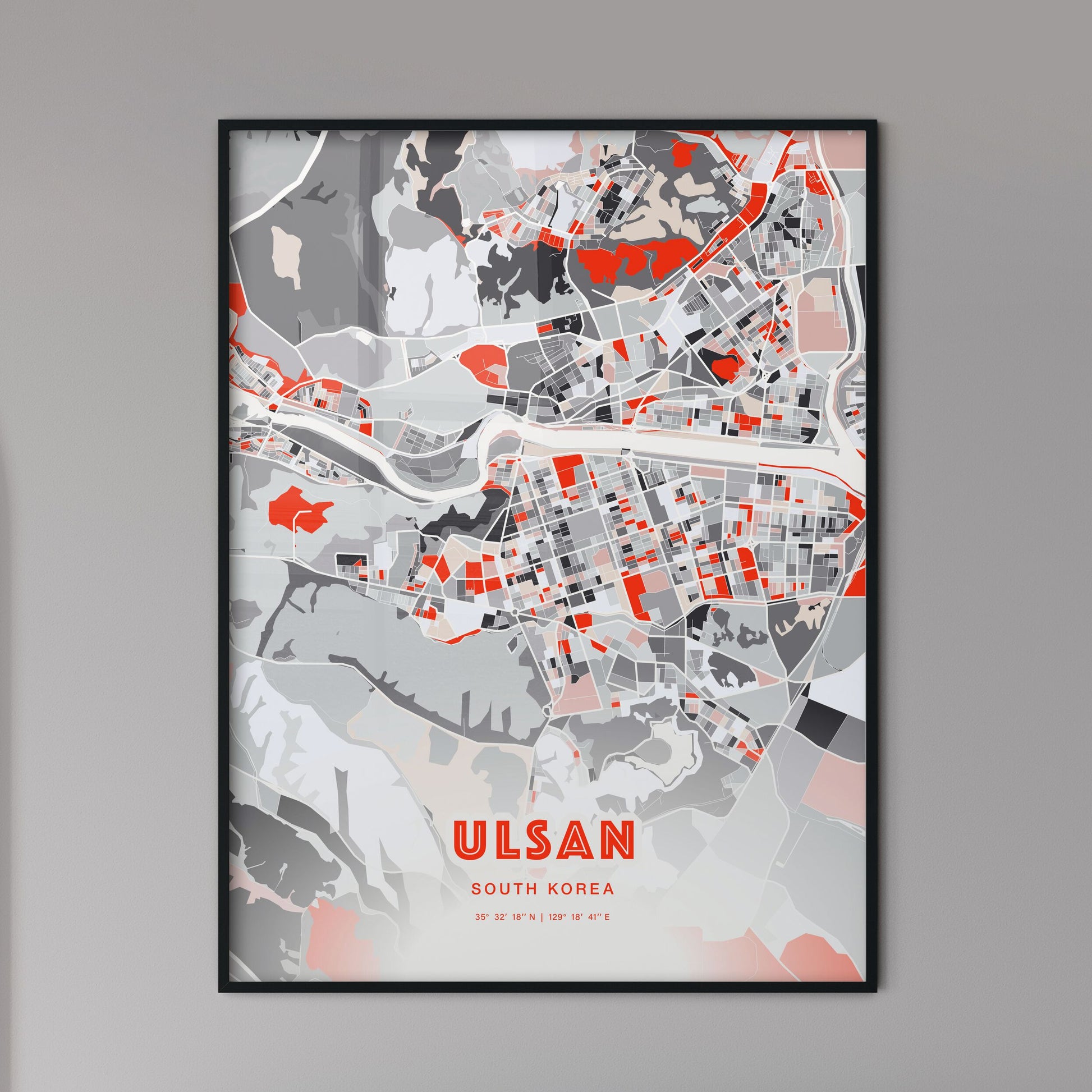 Colorful ULSAN SOUTH KOREA Fine Art Map Modern