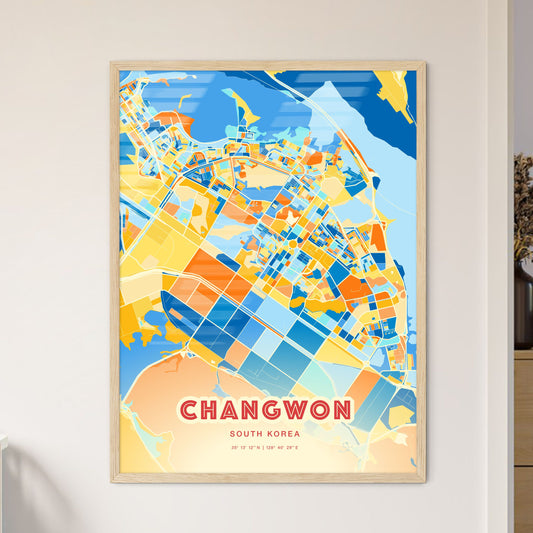 Colorful CHANGWON SOUTH KOREA Fine Art Map Blue Orange