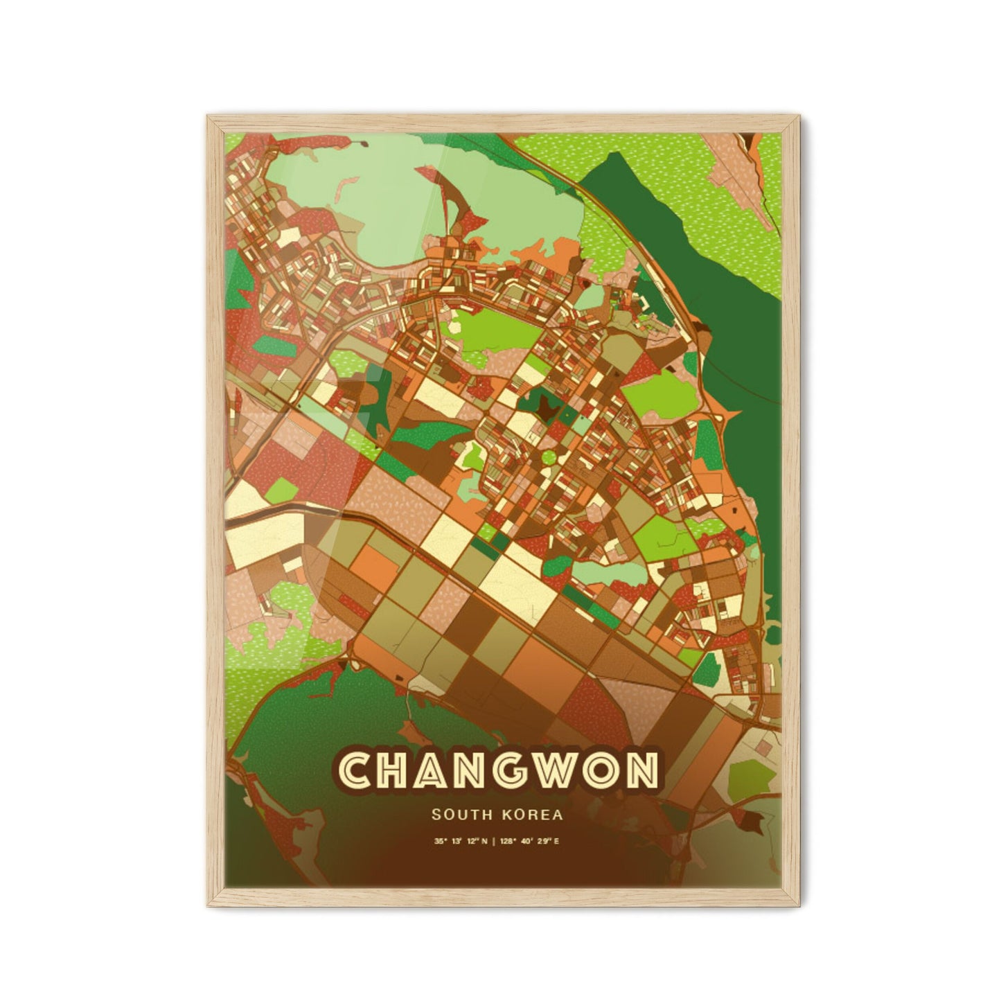 Colorful CHANGWON SOUTH KOREA Fine Art Map Farmhouse