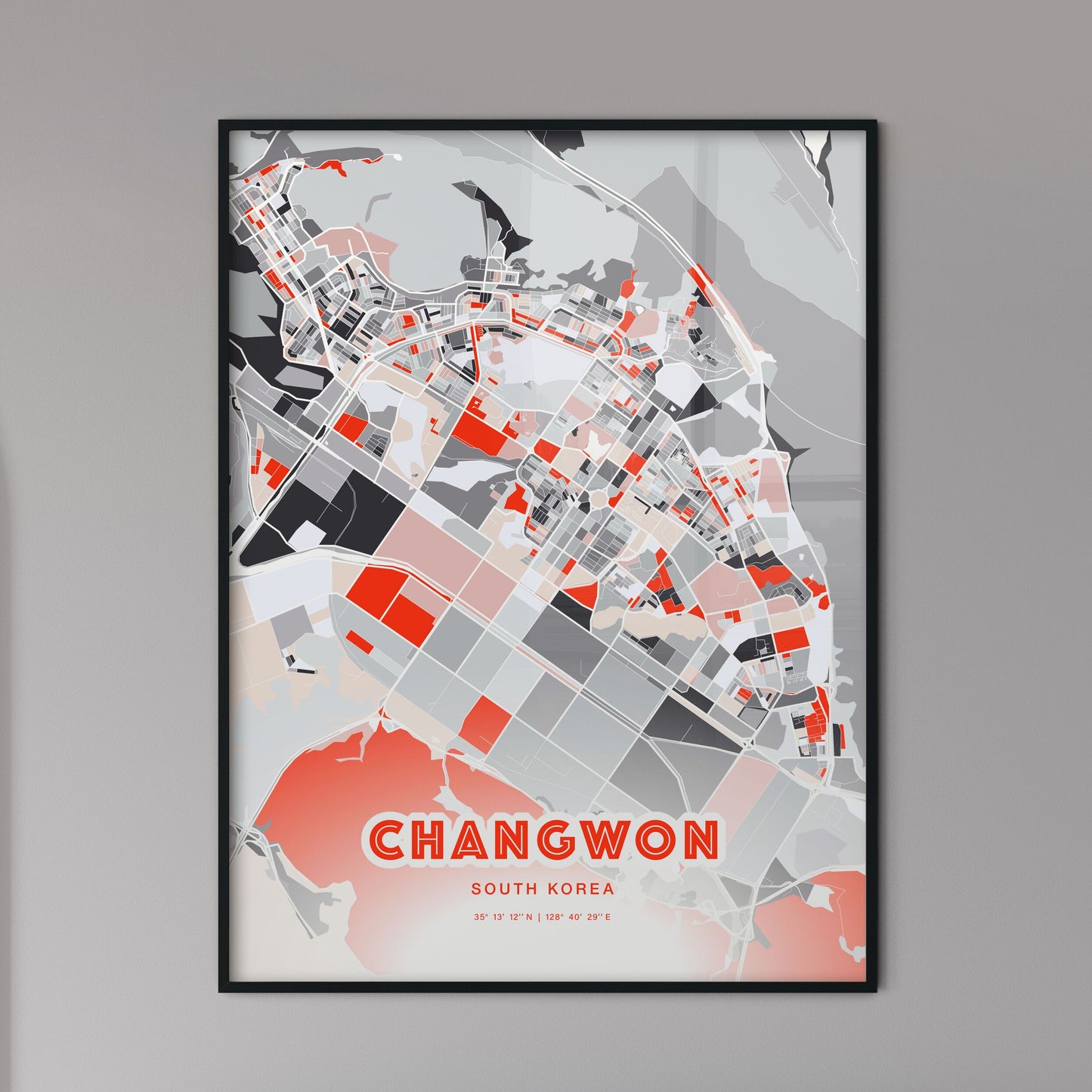 Colorful CHANGWON SOUTH KOREA Fine Art Map Modern