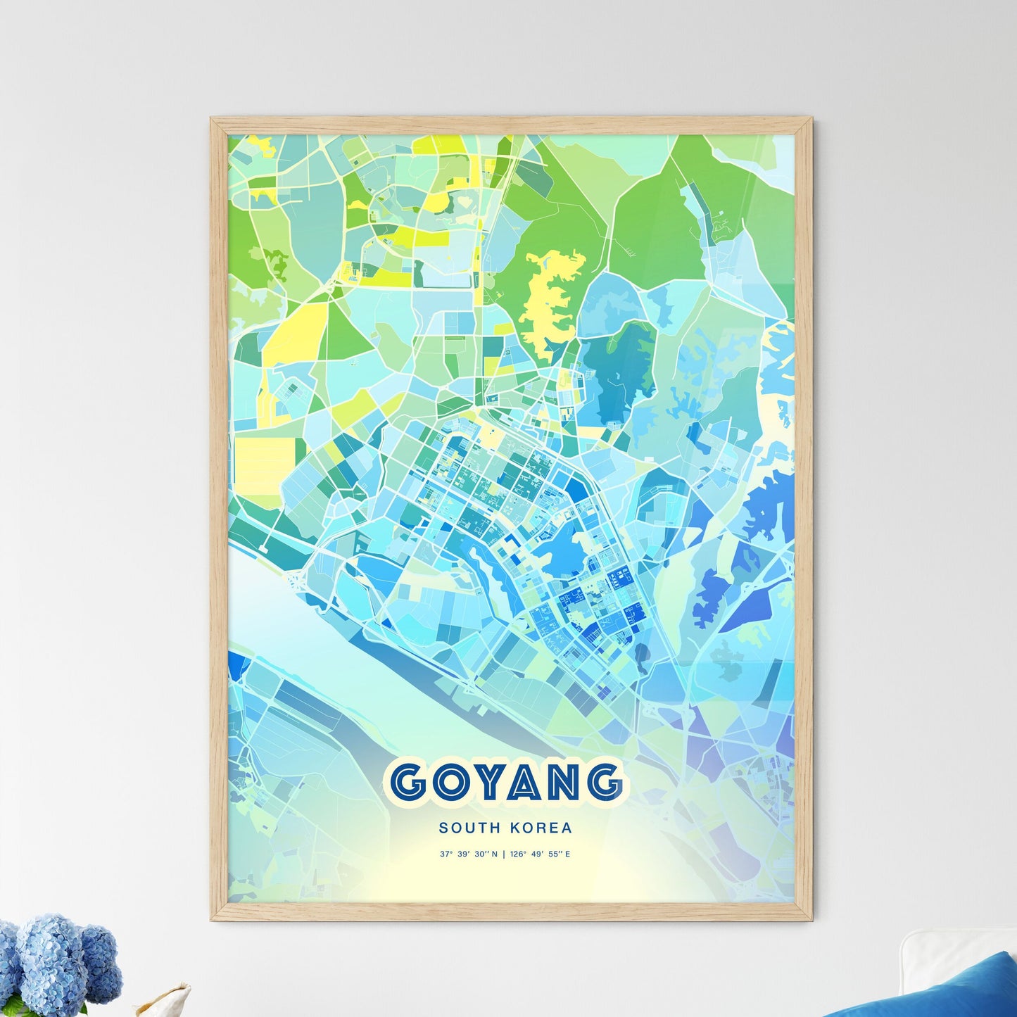 Colorful GOYANG SOUTH KOREA Fine Art Map Cool Blue