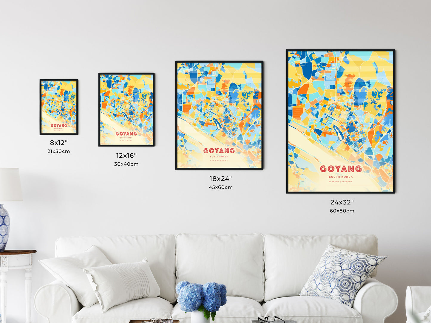 Colorful GOYANG SOUTH KOREA Fine Art Map Blue Orange