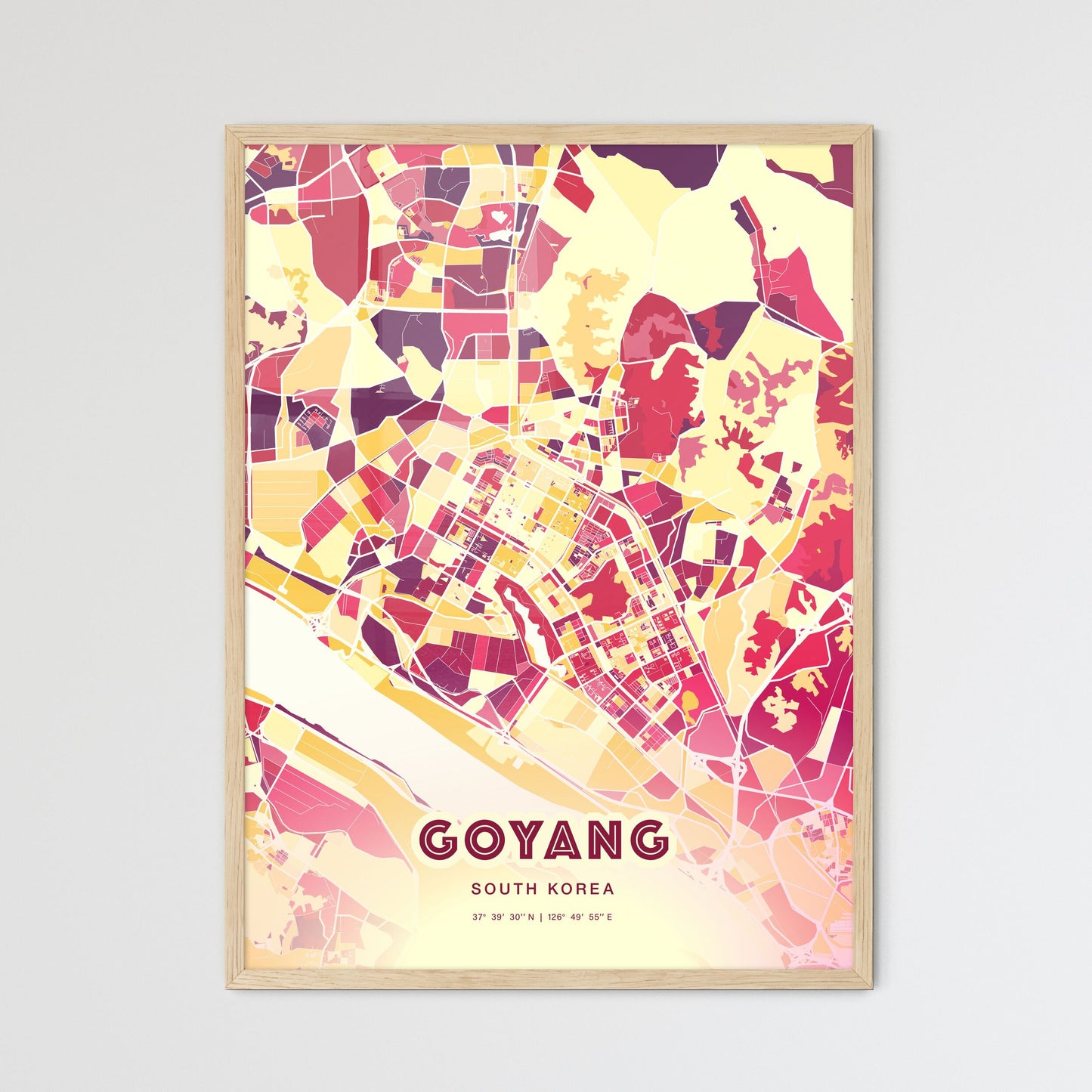 Colorful GOYANG SOUTH KOREA Fine Art Map Hot Red