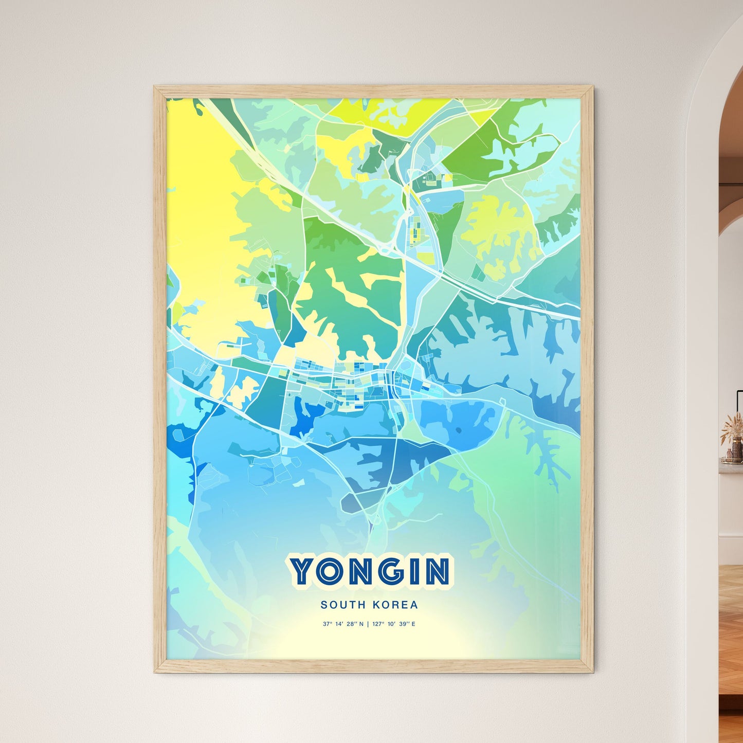 Colorful YONGIN SOUTH KOREA Fine Art Map Cool Blue