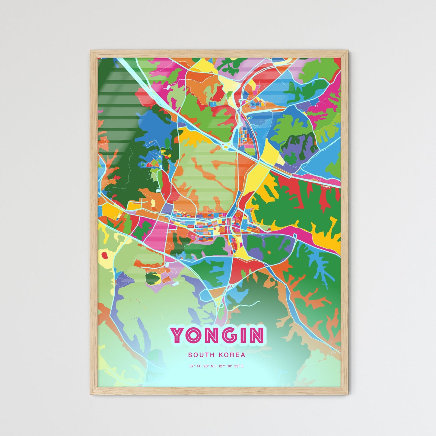 Colorful YONGIN SOUTH KOREA Fine Art Map Crazy Colors